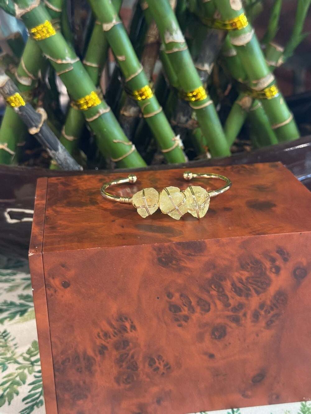 Gold-Tone Wire-Wrapped Raw Citrine Crystal Cuff Bracelet